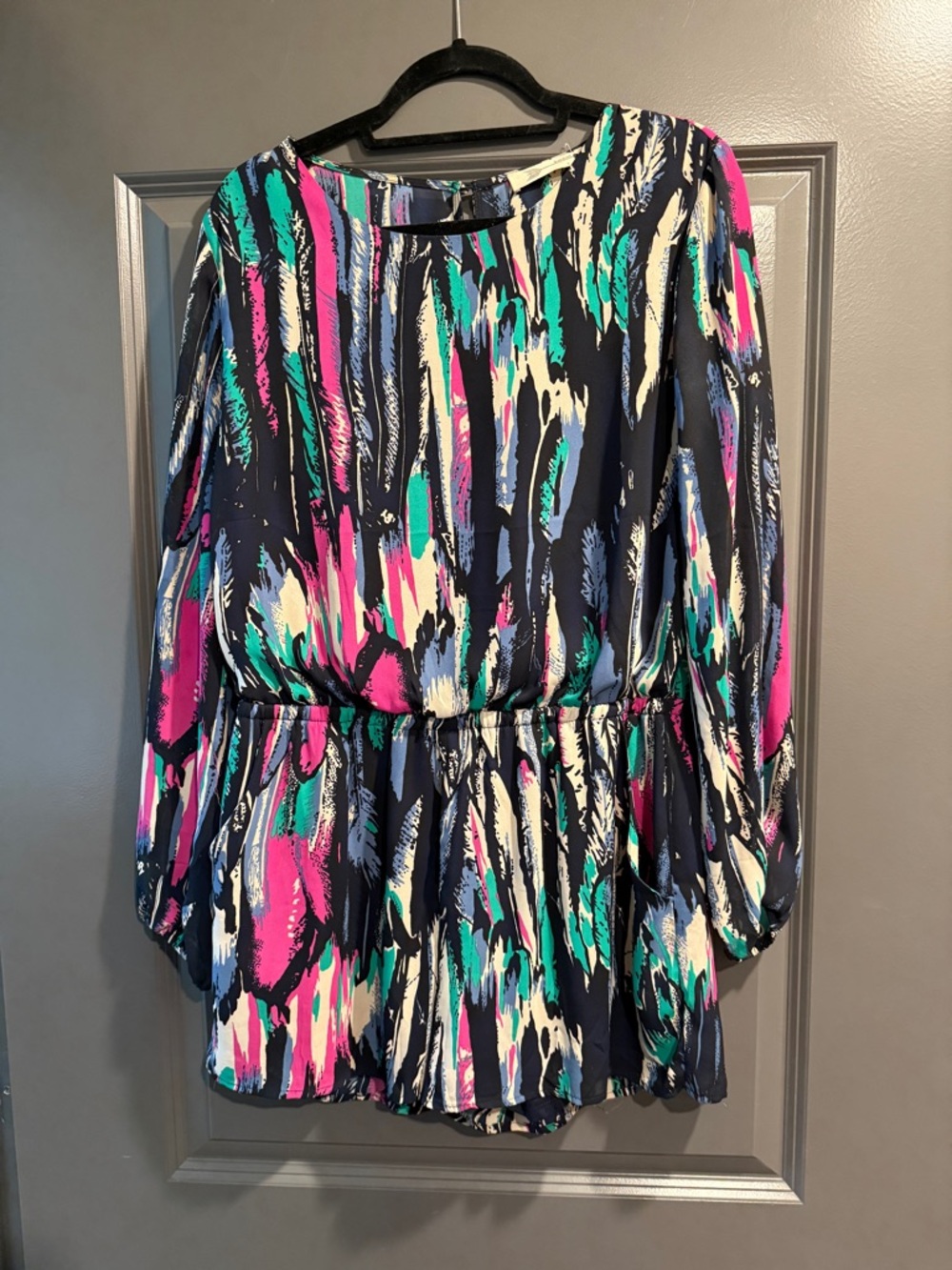 Buddy Love - Navy Brushstroke Peplum Romper